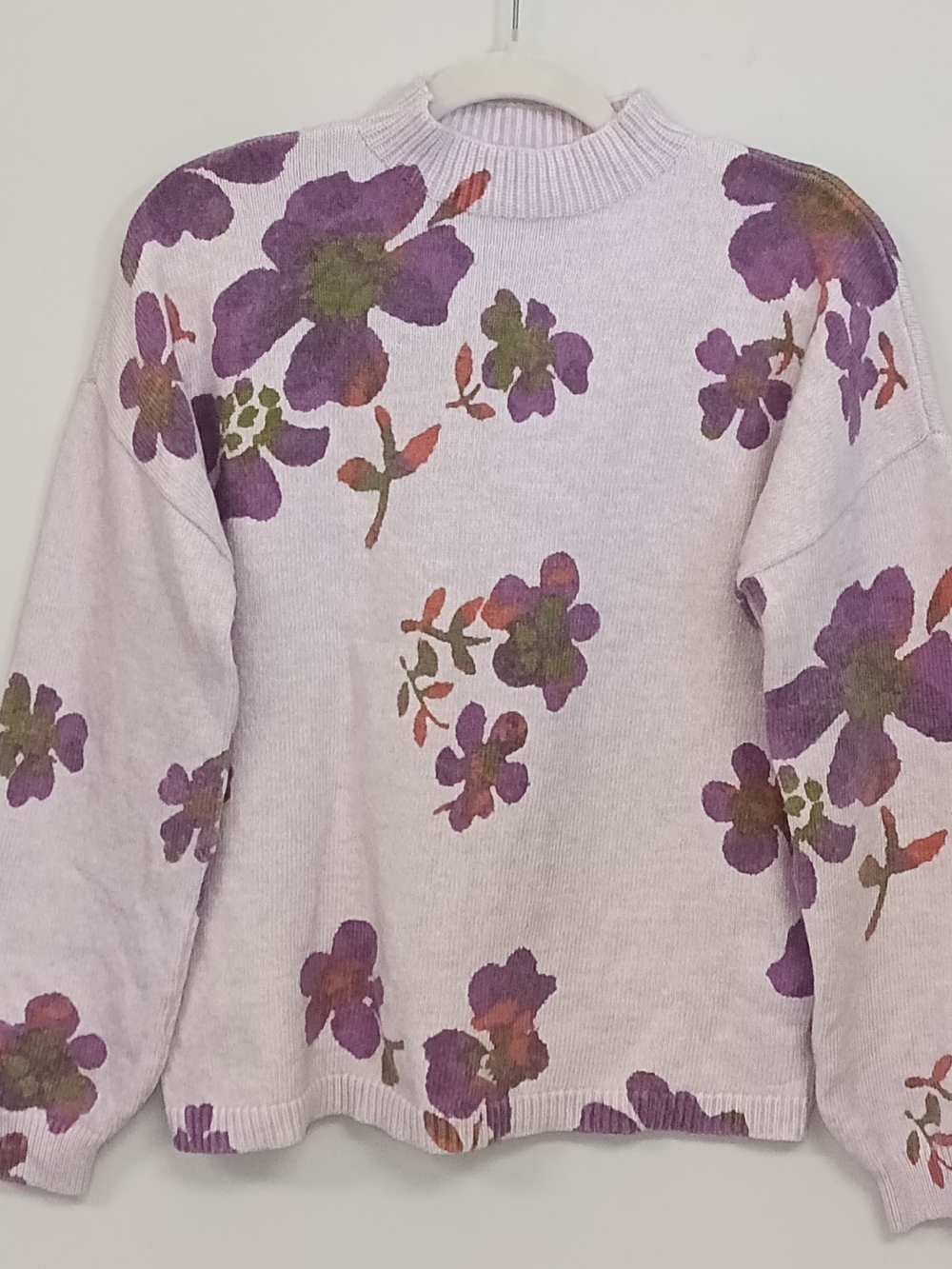 LOFT Lavender Floral Mock Neck Oversized Lightweight Sweater Medium Cottagecore